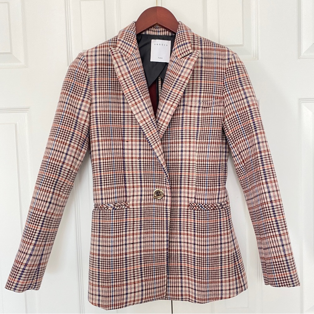 Sandro Plaid Toggle-Closure Blazer - Picture 2 of 15